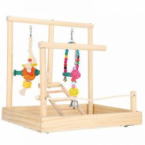 Pet Birds Cage Toys Stand Perch Wood Cage Accessories Play Training Toys